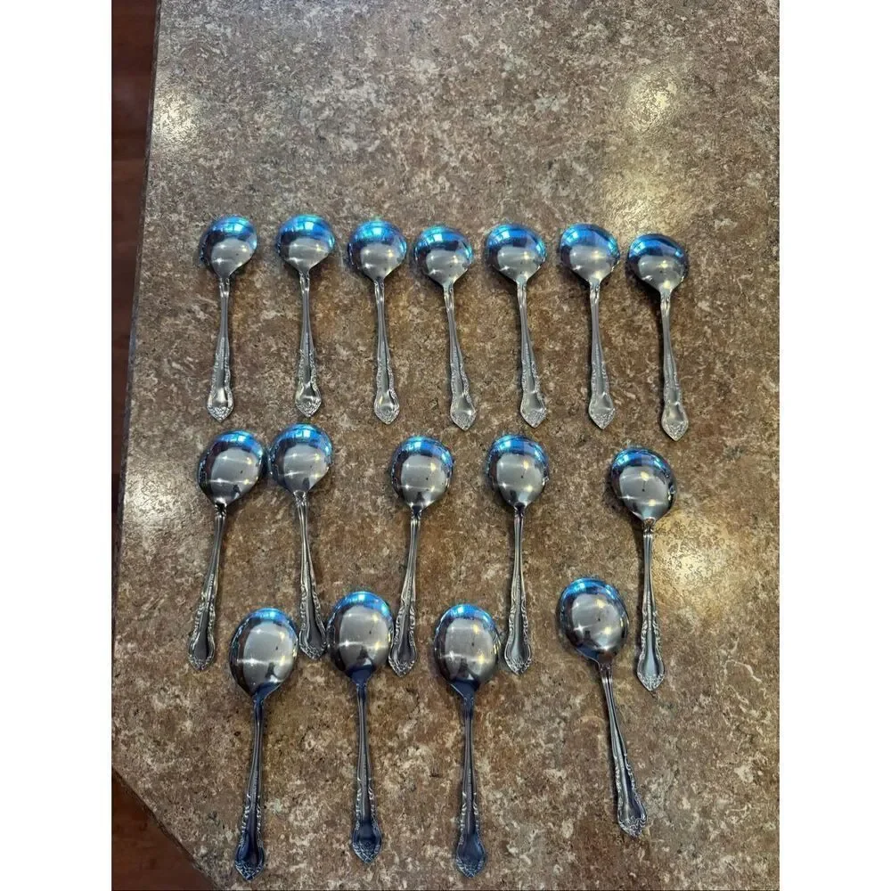 Walco soup spoon bundle of 16 Gumbo stainless steel floral